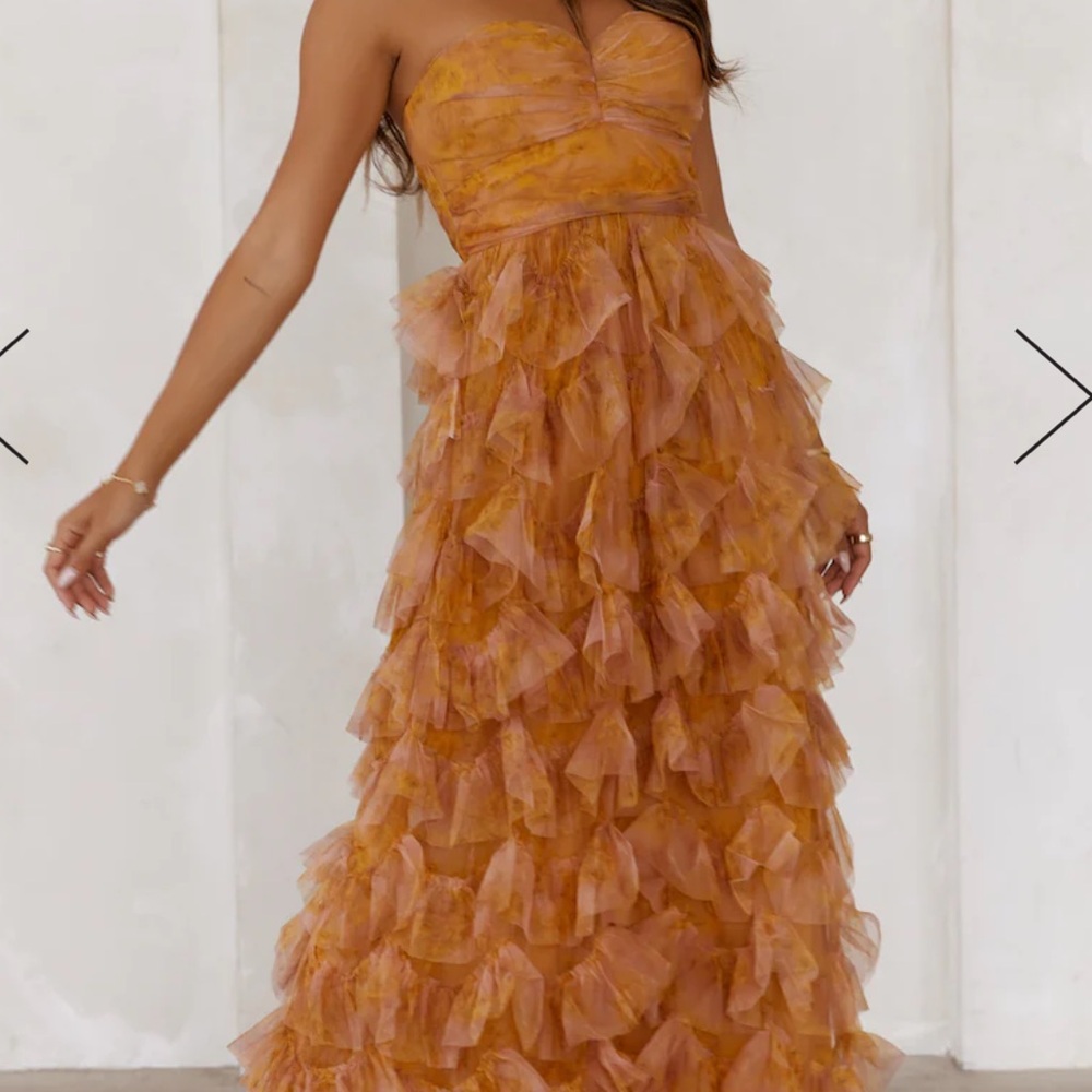 Festival of You Strapless Tulle Maxi Dress Mustard